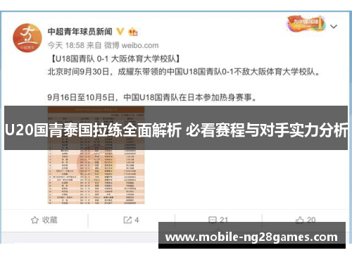 U20国青泰国拉练全面解析 必看赛程与对手实力分析